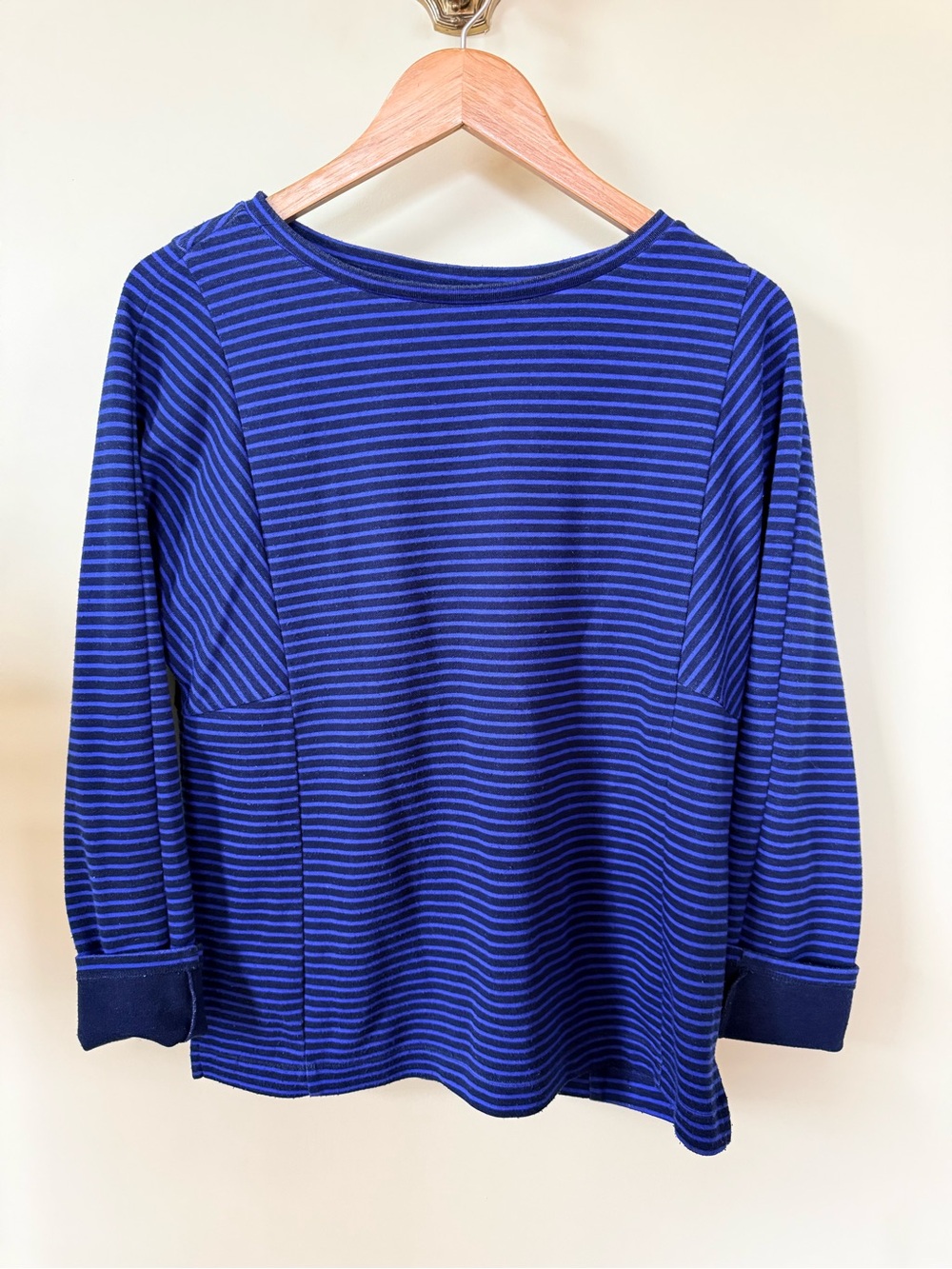 Liz Claiborne Womens Medium Blue Striped Long-Sleeve Knit Top Sweater Lined